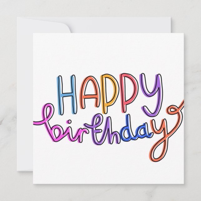 Happy Birthday Handwritten Rainbow Design Holiday Card (Front)