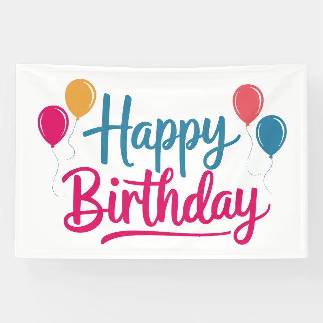 Happy Birthday Handwritten with Balloons Banner (Horizontal)