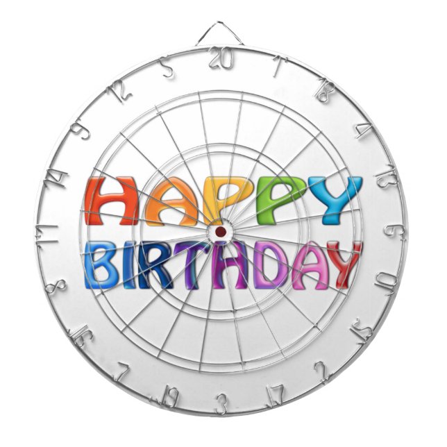 HAPPY BIRTHDAY - Happy 3D-like Colourful Gift Dartboard With Darts (Front)