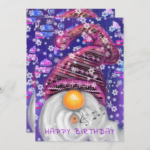 Happy Birthday _ Happy Gnome In Purple Hat Sings