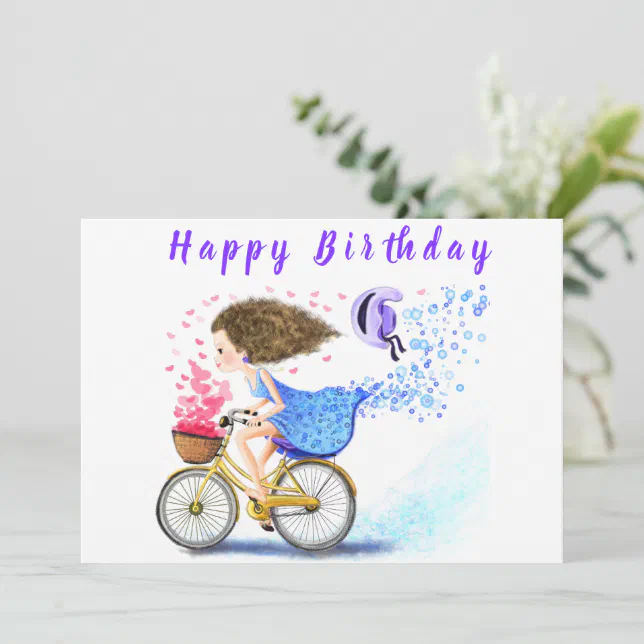 Happy Birthday Happy Young Girl On A Bike Love