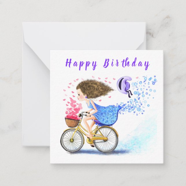 Happy Birthday - Happy Young Girl On A Bike Note Card (Front)