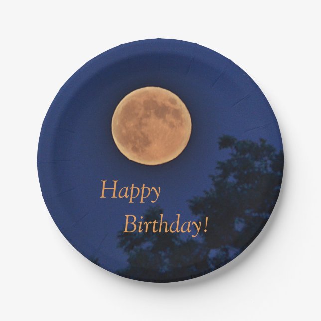 Happy Birthday Harvest Moon Paper Plates (Front)