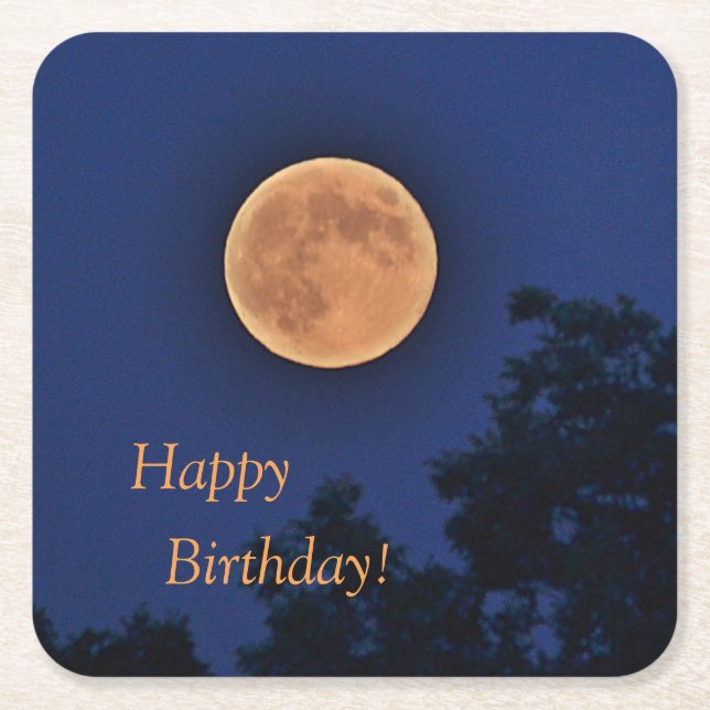 Happy Birthday Harvest Moon Square Paper Coaster (Front)