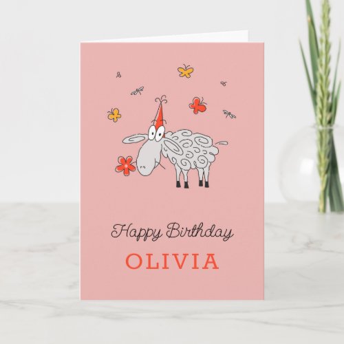 Happy Birthday Hat Cute Cartoon Sheep Flower Card