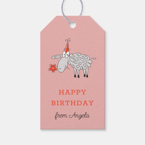 Happy Birthday Hat Cute Cartoon Sheep Flower  Gift Tags