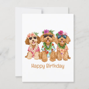 Happy Birthday Hawaiian Goldendoodle Dogs Postcard