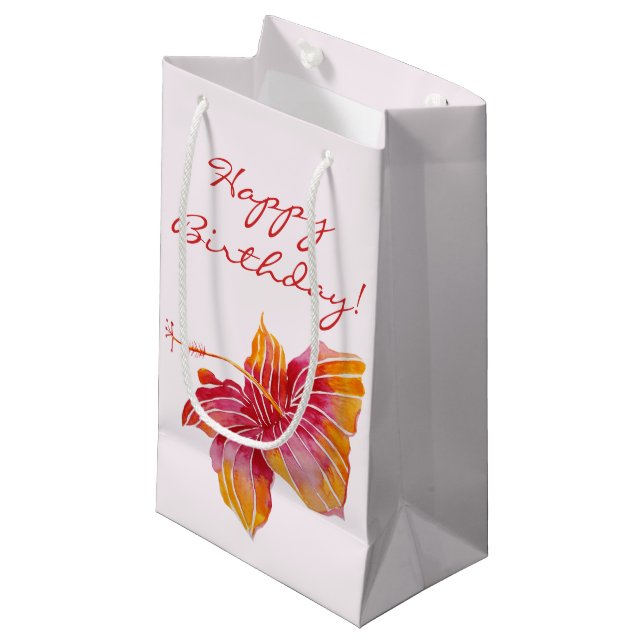 Happy Birthday | Hawaiian Hibiscus Flower Small Gift Bag (Front Angled)