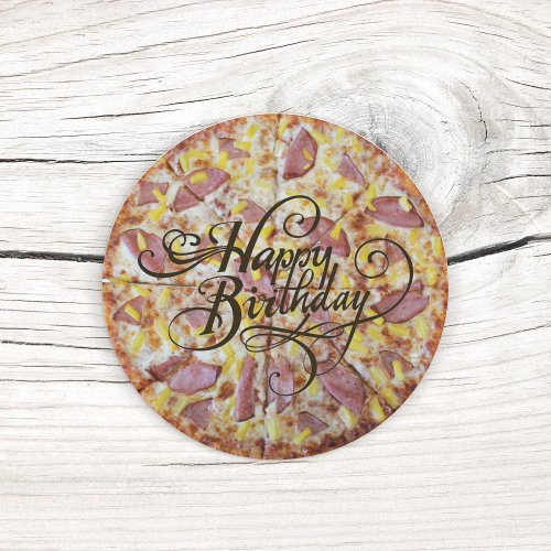 Happy Birthday Hawaiian Pizza Classic Round Sticker