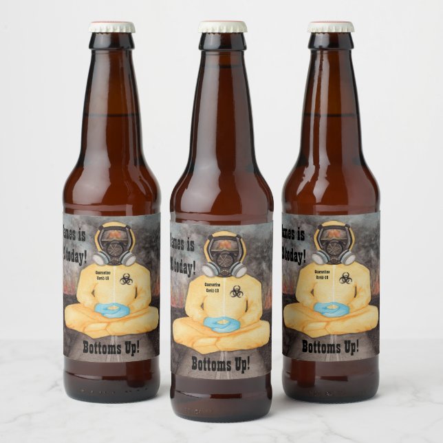 Happy Birthday Hazmat Suit Quarantine Covid-19 Beer Bottle Label (Bottles)