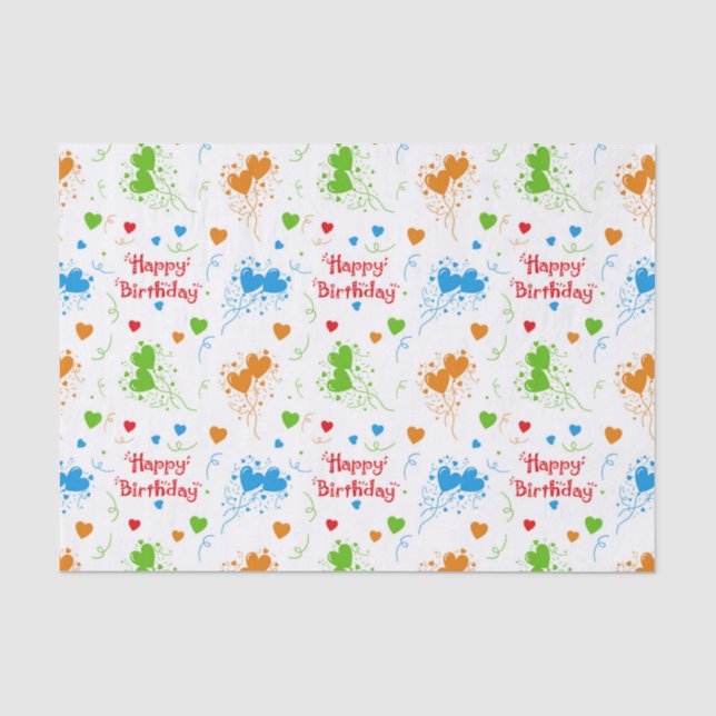 Happy Birthday Heart Balloons Tissue Paper (Front)
