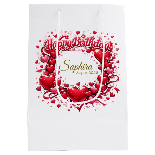 Happy Birthday Heart Frame , [Your Name]! (Custom) Medium Gift Bag (Back)
