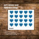 Happy Birthday Heart French Blue Sticker<br><div class="desc">Celebrate birthdays with love and joy! This charming sticker features a beautiful heart in French blue. The heart-shaped design symbolizes affection and warmth, making it an ideal embellishment for gifts and party decorations. The French blue color adds a classic and refined touch. Imagine the smiles on the faces of your...</div>