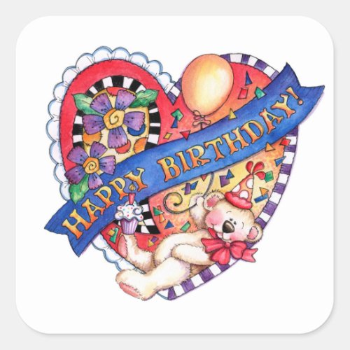 Happy Birthday Heart Square Sticker