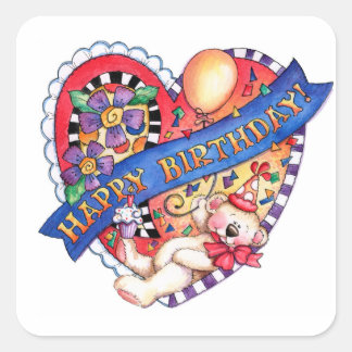 Happy Birthday Heart Square Sticker
