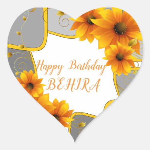 Happy Birthday  heart Sticker sunflowers