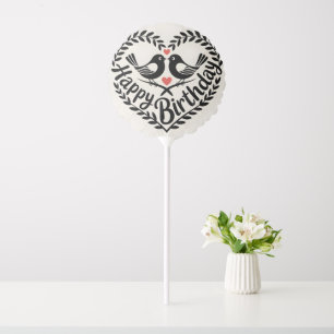 Happy Birthday Heart with Love Birds Graphic Balloon