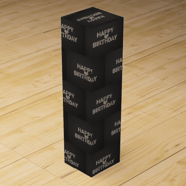 Happy Birthday Heart Wooden Text Design     Wine Box (Front)