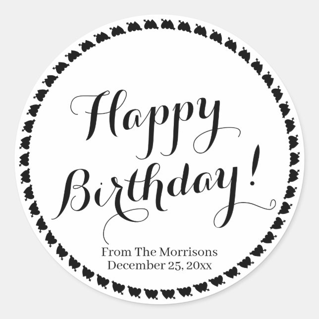 Happy Birthday hearts custom script name Classic Round Sticker (Front)