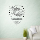 Happy Birthday Hearts Modern Elegant Personalize Wall Decal<br><div class="desc">Happy Birthday Hearts Modern Elegant Personalize Wall Decal is great to place on your wall or glass to wish that special person a happy Birthday. It is designed with elegant and modern swirls. Personalize it with the name of the birthday person.</div>