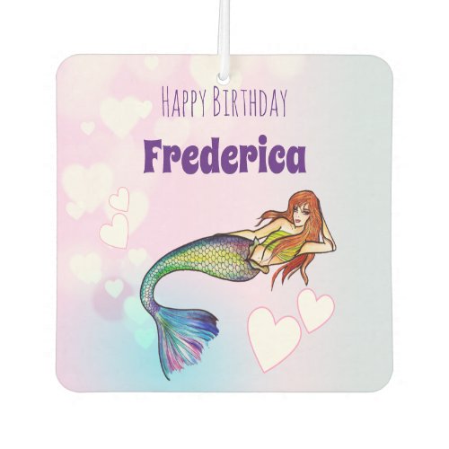 Happy Birthday Hearts Rainbow Mermaid Illustration Air Freshener