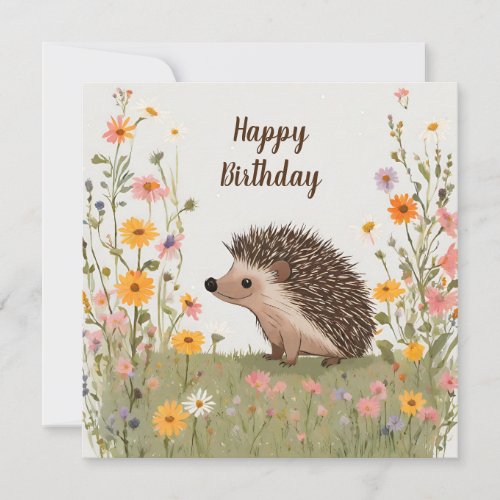 Happy Birthday Hedgehog and Wildflowers Nature Card