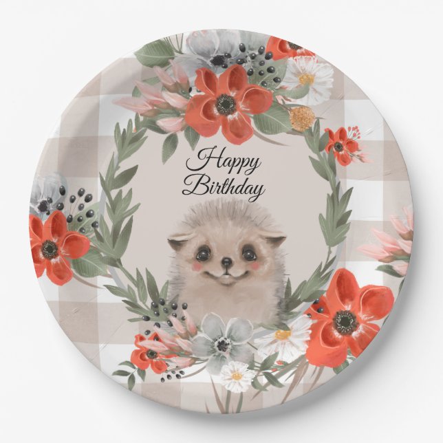 Happy Birthday Hedgehog Paper Plates (Front)