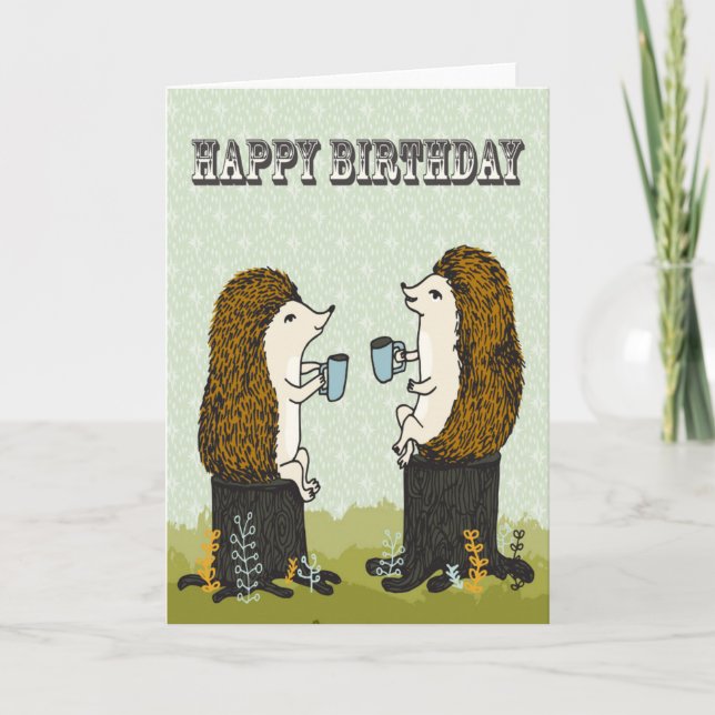Happy Birthday - Hedgehog Tea Party Greeting Card (Front)