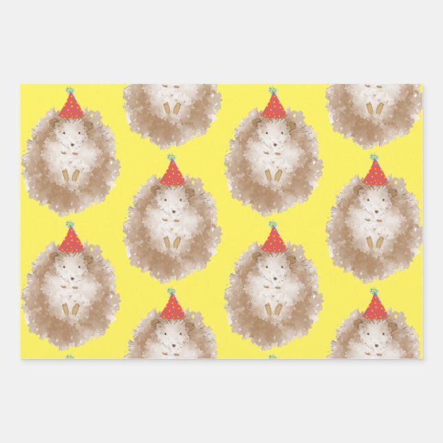 Happy Birthday Hedgehog Wrapping Paper Sheets (Front)