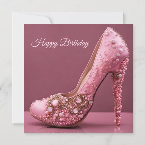 Happy Birthday High Heel Pink Fashion Shoe  Card