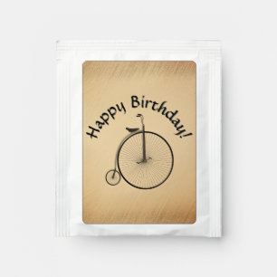 Happy Birthday High-Wheel Antique Bicycle Rustic Tea Bag Drink Mix