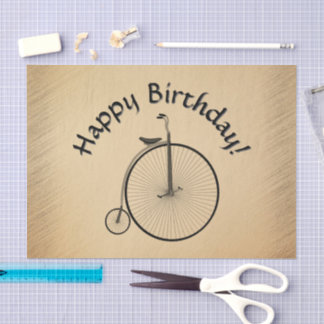 Happy Birthday High-Wheel Antique Bicycle Rustic  Tissue Paper
