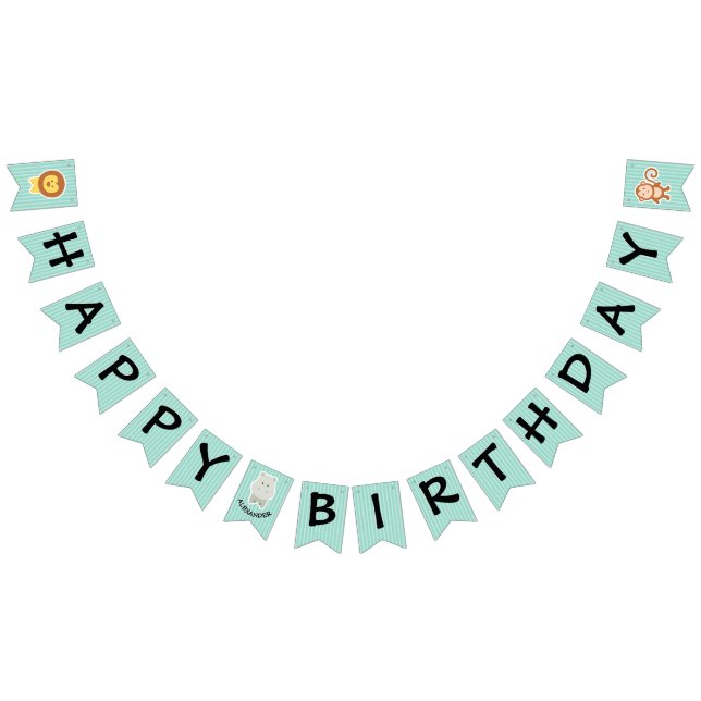 Happy Birthday Hippo Cute Party Animal Bunting Flags (All)