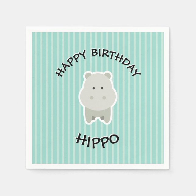 Happy Birthday Hippo Cute Party Animal Napkins (Front)