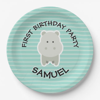 Happy Birthday Hippo Party Animals Paper Plates