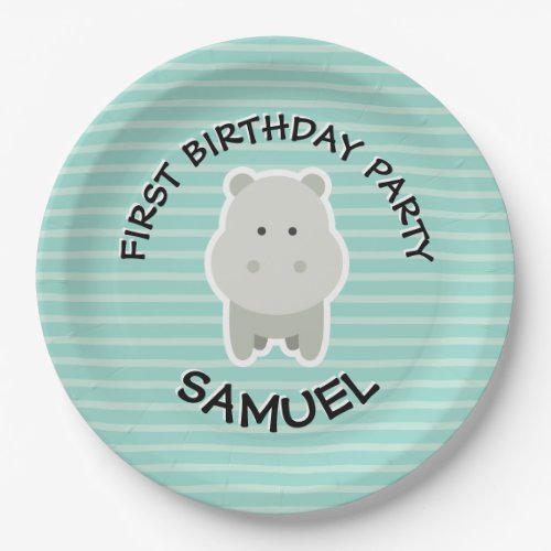 Happy Birthday Hippo Party Animals Paper Plates