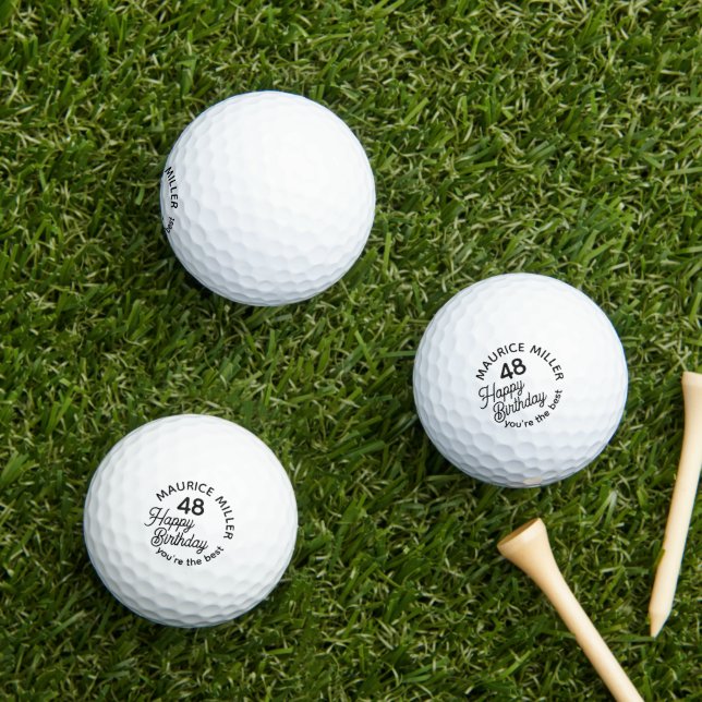 "Happy Birthday" his name and age Golf Balls (Insitu Grass)