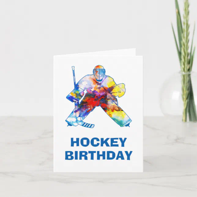 Happy Birthday Hockey Goalie Watercolor Card | Zazzle