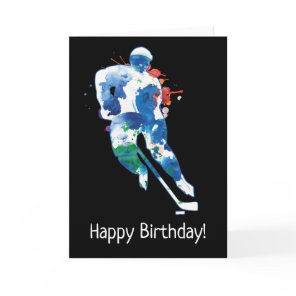 Happy Birthday Hockey Player Watercolor Card
