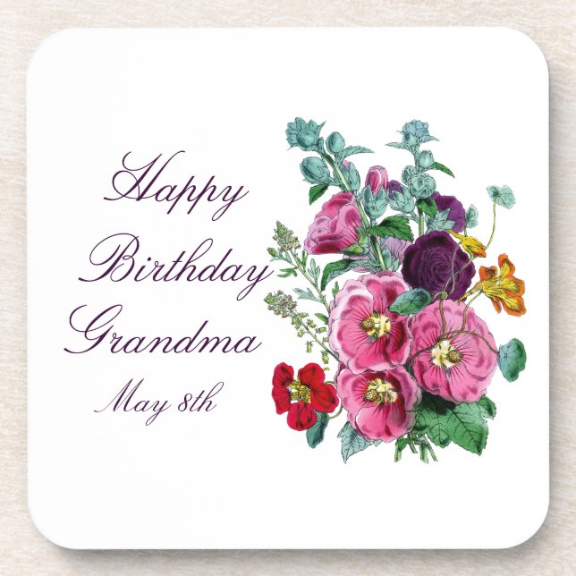 Happy Birthday Hollyhocks  Beverage Coaster (Front)