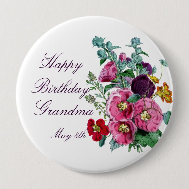 Happy Birthday Hollyhocks   Button (Front)