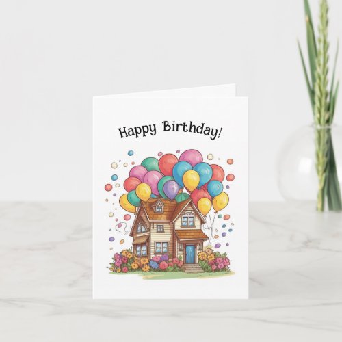 Happy Birthday Home with Balloons Note Card