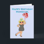 Happy Birthday Homegirl Card<br><div class="desc">This birthday card has a trendy woman in a zebra print summer dress. She is holding three red balloons and wishing a happy birthday to her homegirl. You can edit the inside text.</div>