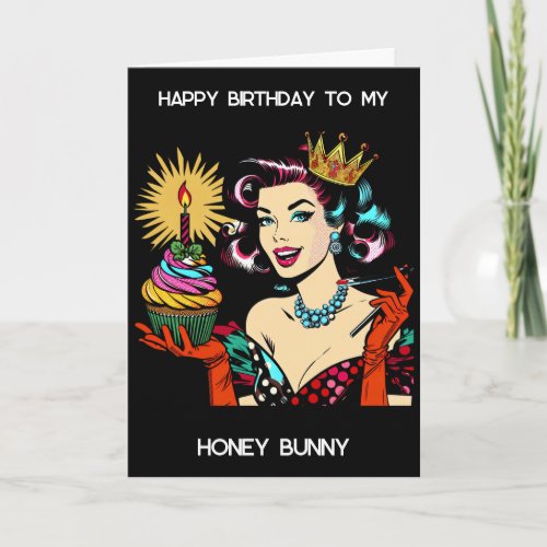 Happy Birthday Honey Bunny  Retro Lady  Card