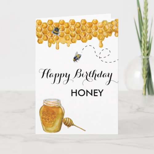 Happy Birthday Honey Watercolor Bee  Card