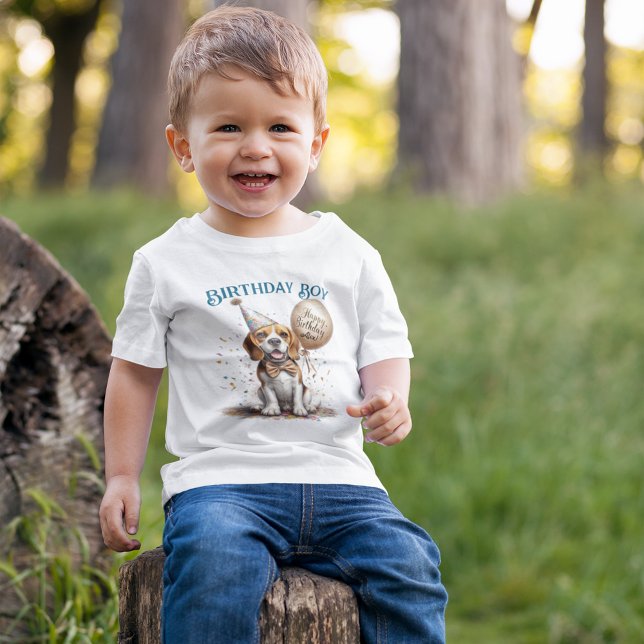 Happy Birthday Honoree Beagle Dog Balloon Custom Baby T-Shirt (Creator Uploaded)