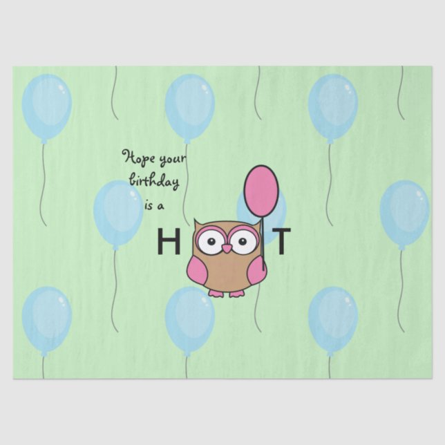 Happy Birthday Hoot Owl with Balloons Tissue Paper (Front)