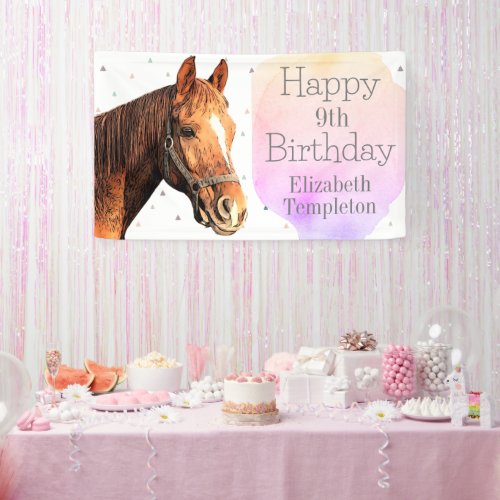 Happy Birthday Horse Back Riding Pretty Animal Kid Banner