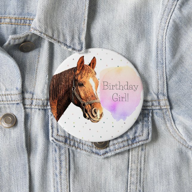 Happy Birthday Horse Back Riding Pretty Animal Kid Button (In Situ)