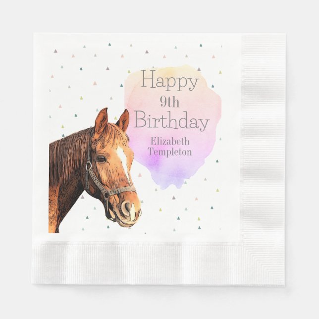 Happy Birthday Horse Back Riding Pretty Animal Kid Napkins (Front)
